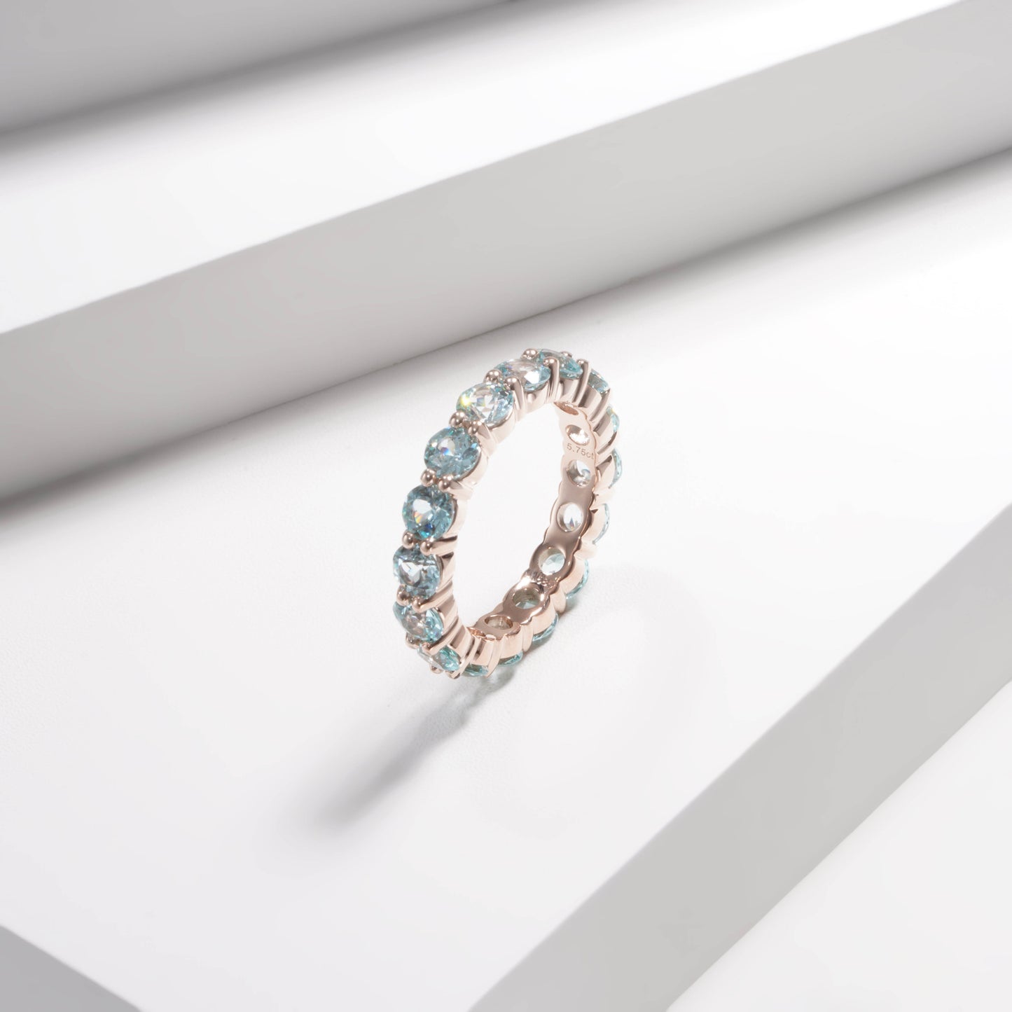 4*4mm Round Cut Paraiba Tourmaline Eternity Ring in 14K Solid Rose Gold