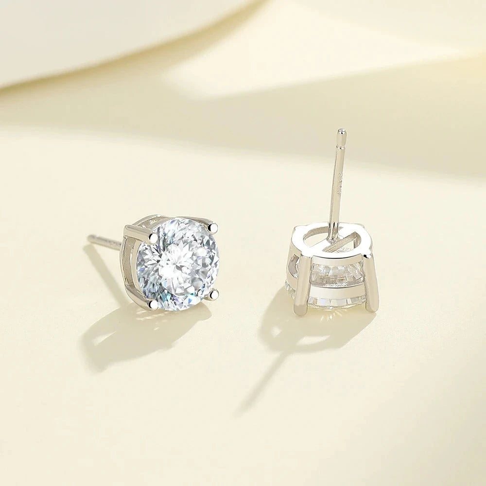 Portuguese cut Moissanite Stud Earrings in Platinum-Plated 925 Sterling Silver