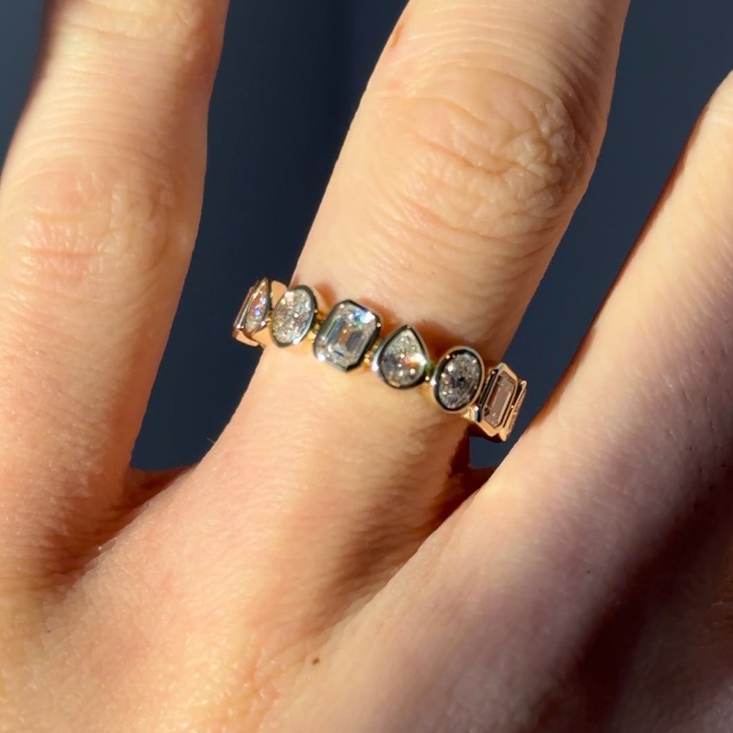 Customized™ Pear, Oval, and Emerald Cut Diamond Eternity Ring in 14K Solid Yellow Gold