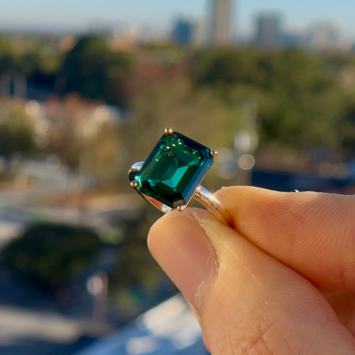 Customized™ 3.00ct Emerald Cut Lab-Grown Zambian Emerald Solitaire Ring in 14k Solid Yellow Gold