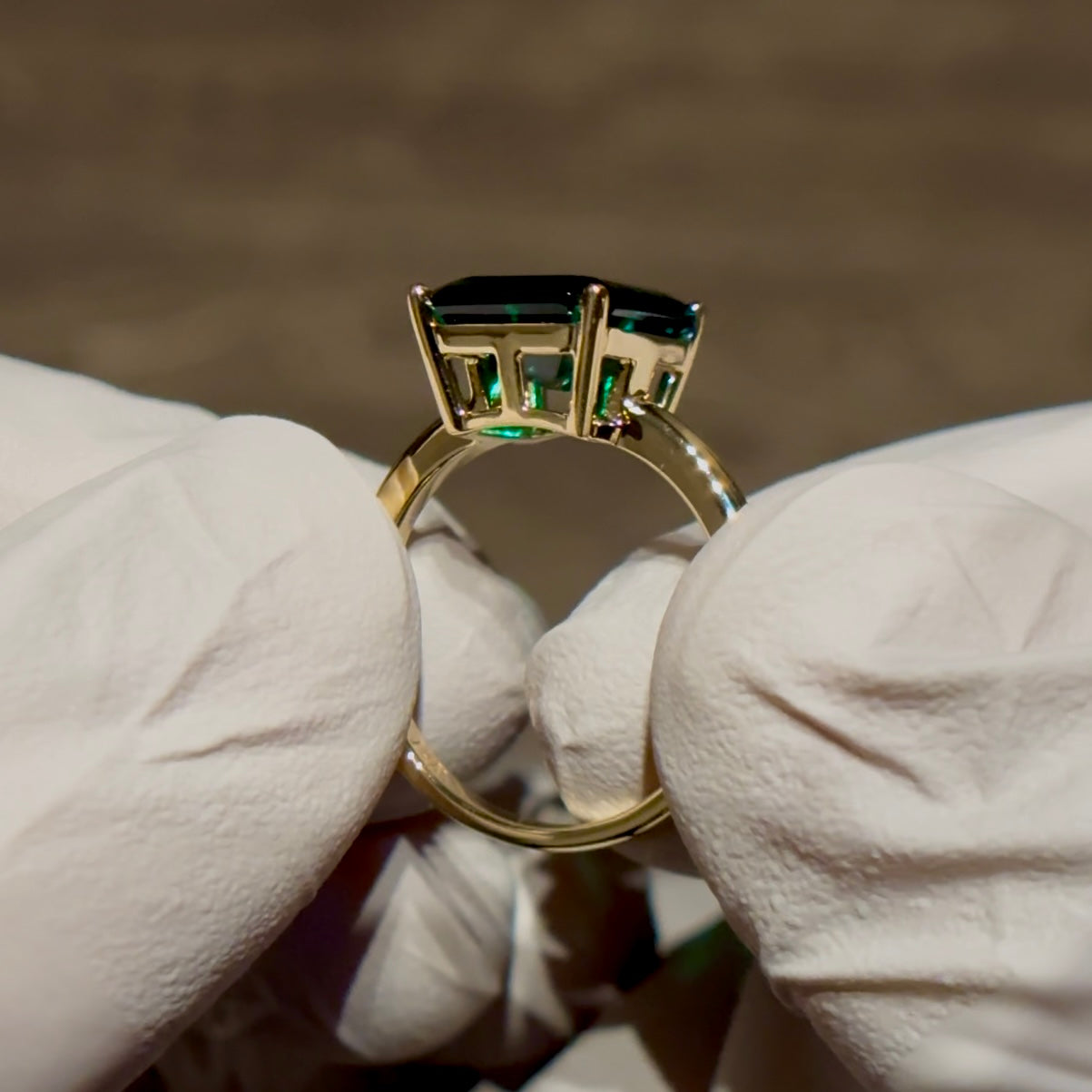 Customized™ 3.00ct Emerald Cut Lab-Grown Zambian Emerald Solitaire Ring in 14k Solid Yellow Gold