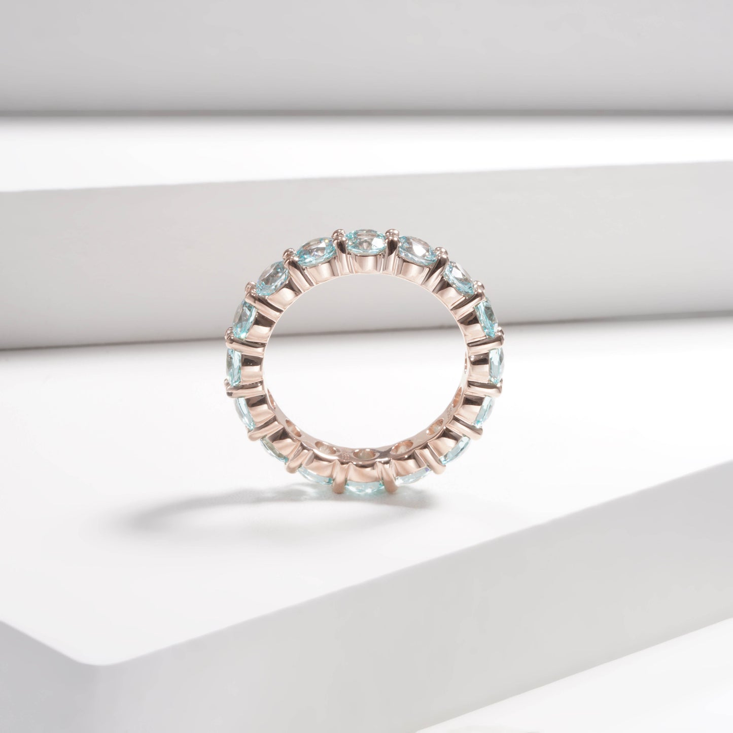 4*4mm Round Cut Paraiba Tourmaline Eternity Ring in 14K Solid Rose Gold