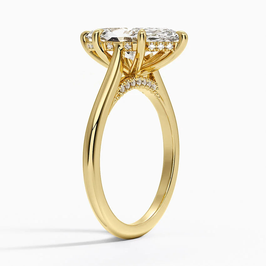 Customized™ 3.20ct Marquise Lab-Grown Diamond on a Solitaire Band with Hidden Halo Ring in 14K Solid Yellow Gold