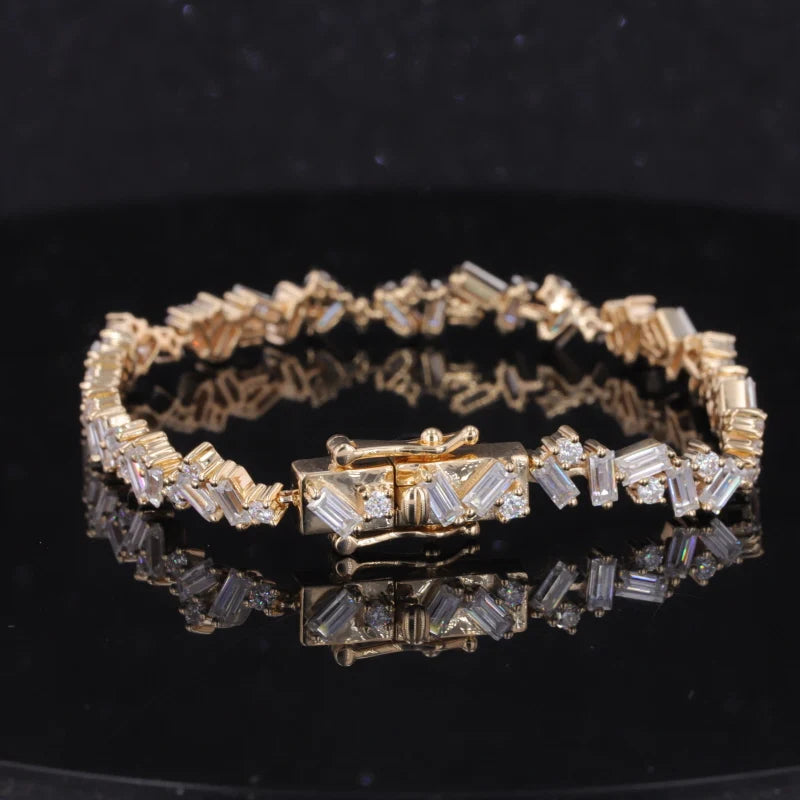 Irregular Pattern Baguette/Round Cut Moissanite Tennis Bracelet in 10K Solid White Gold