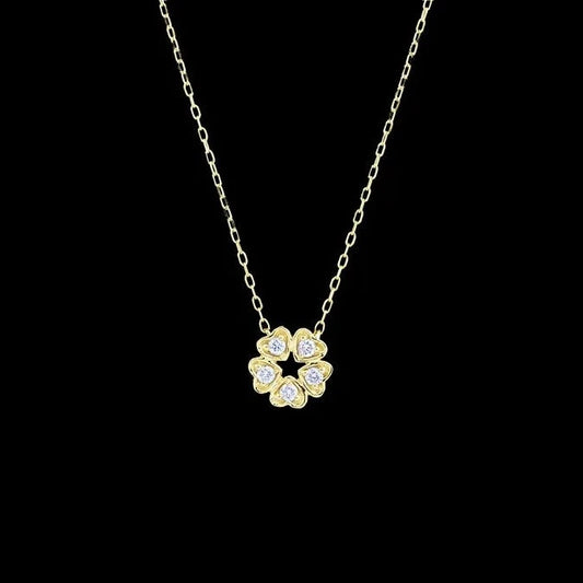 5 Leaf Clover Diamond Pendant with Rolo Necklace in 18K Yellow/White/Rose Gold