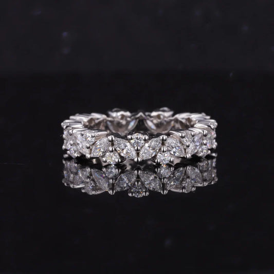 Marquise and Round Diamond Eternity Ring in 14K Solid White Gold