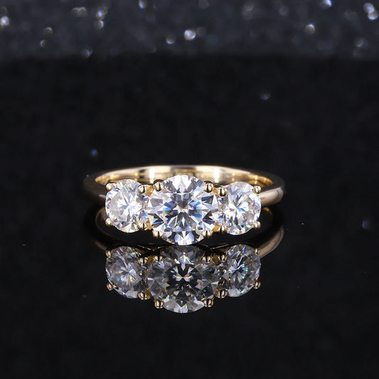 4mm, 3mm Three Stone Diamond Ring in 14K Solid Yellow/White/Rose Gold