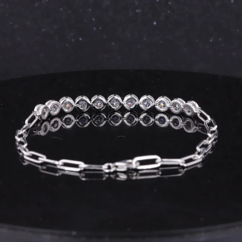 3.5mm Round Cut Moissanite Bezel Set Half-Tennis Bracelet in 10K Solid Yellow/White Gold