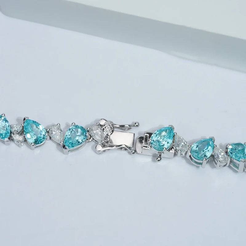 21.651ct Pear Cut Paraiba and Moissanite Necklace with 14K Solid White Gold