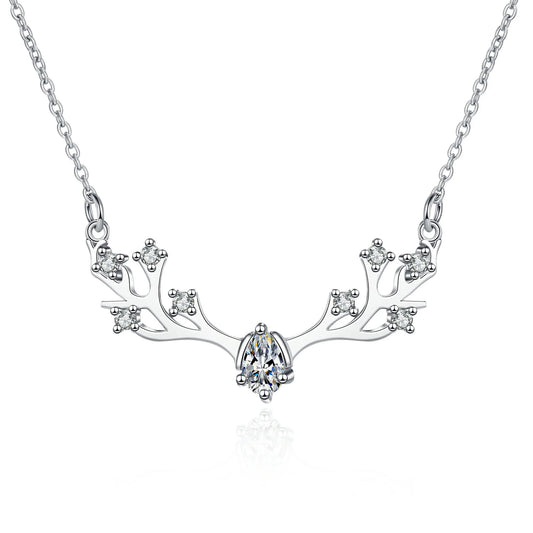 0.35ct Pear Cut Antler Pendant with Rolo Necklace in Platinum Plated 925 Silver