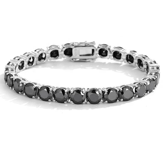 Black Moissanite (2mm-6.5mm) White Gold-Plated 925 Sterling Silver Tennis Bracelet