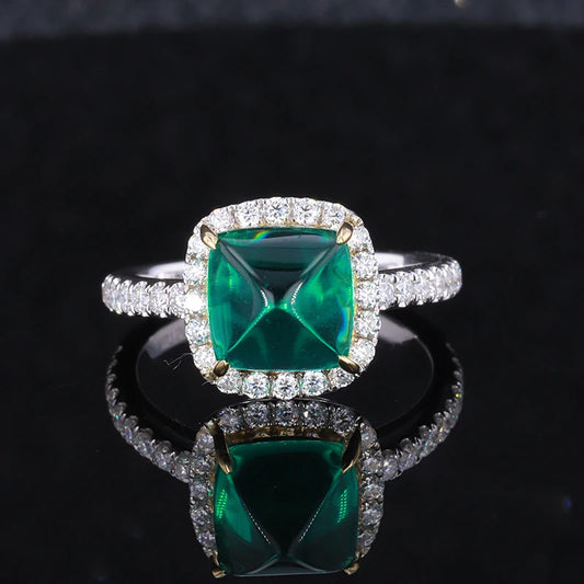 Sugar-loaf Cut Emerald Diamond Half-Eternity Ring in 14K White Gold