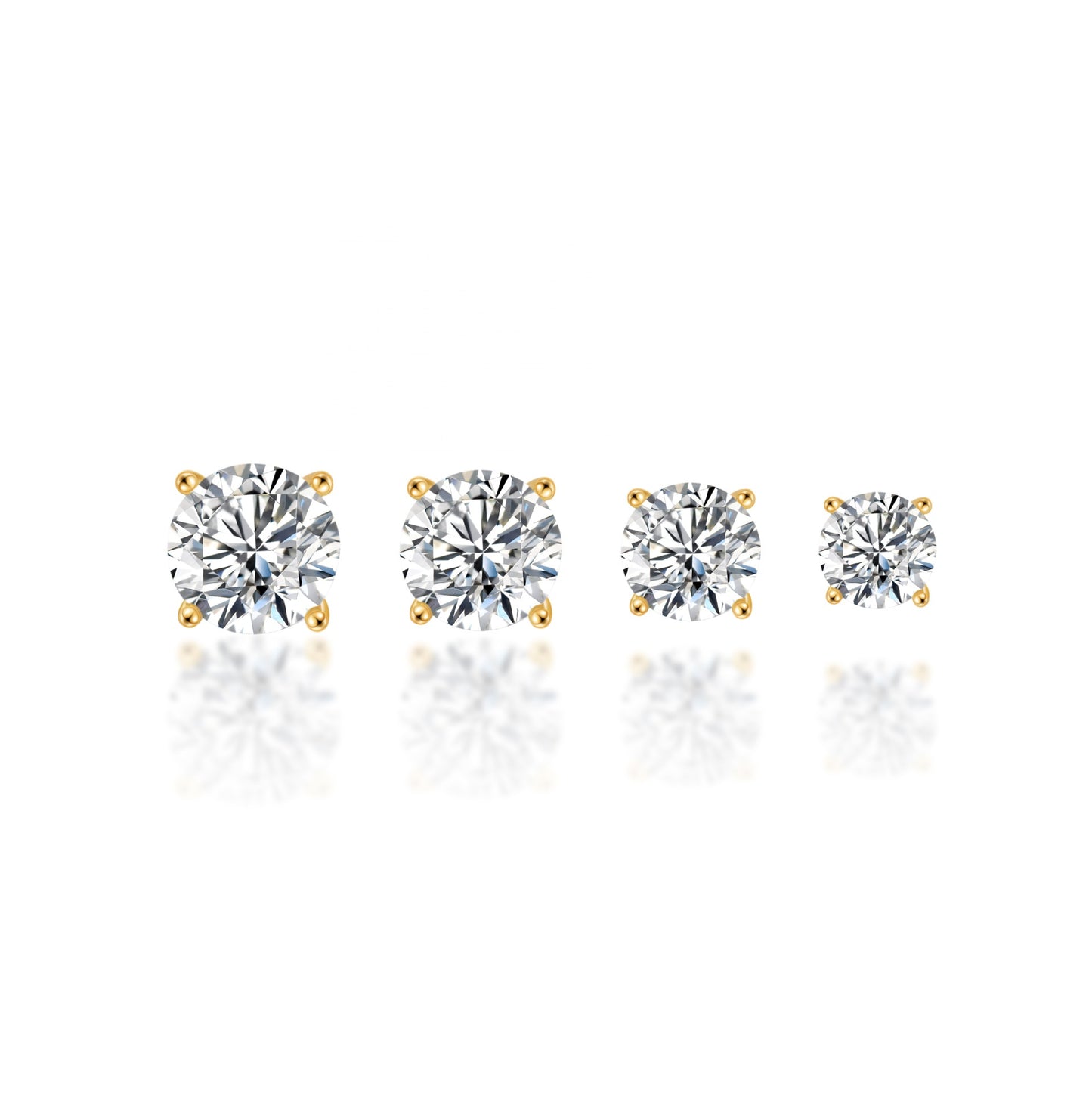 Round Moissanite Earrings in Platinum-Plated 925 Sterling Silver (4 prongs)