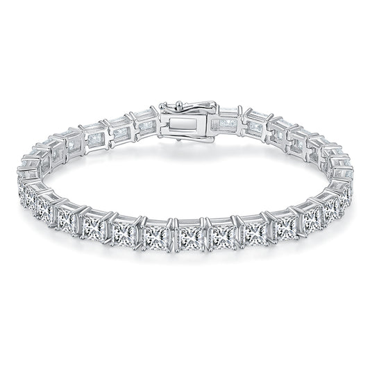 4.5mm 0.5ct D color, VVS Cluster Princess Moissanite Tennis Bracelet in White Gold-Plated 925 Sterling Silver Tennis Bracelet