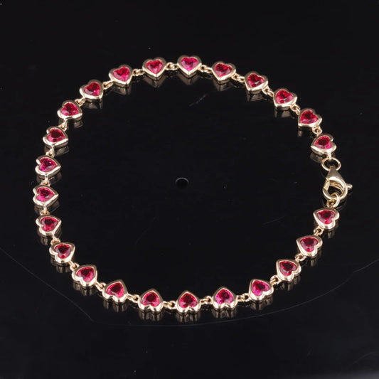 3mm Heart-Cut Ruby Bezel-Set Bracelet in 10K or 14K Solid Yellow Gold