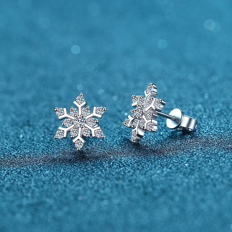 Snowflake Moissanite Earrings in Platinum-Plated 925 Sterling Silver