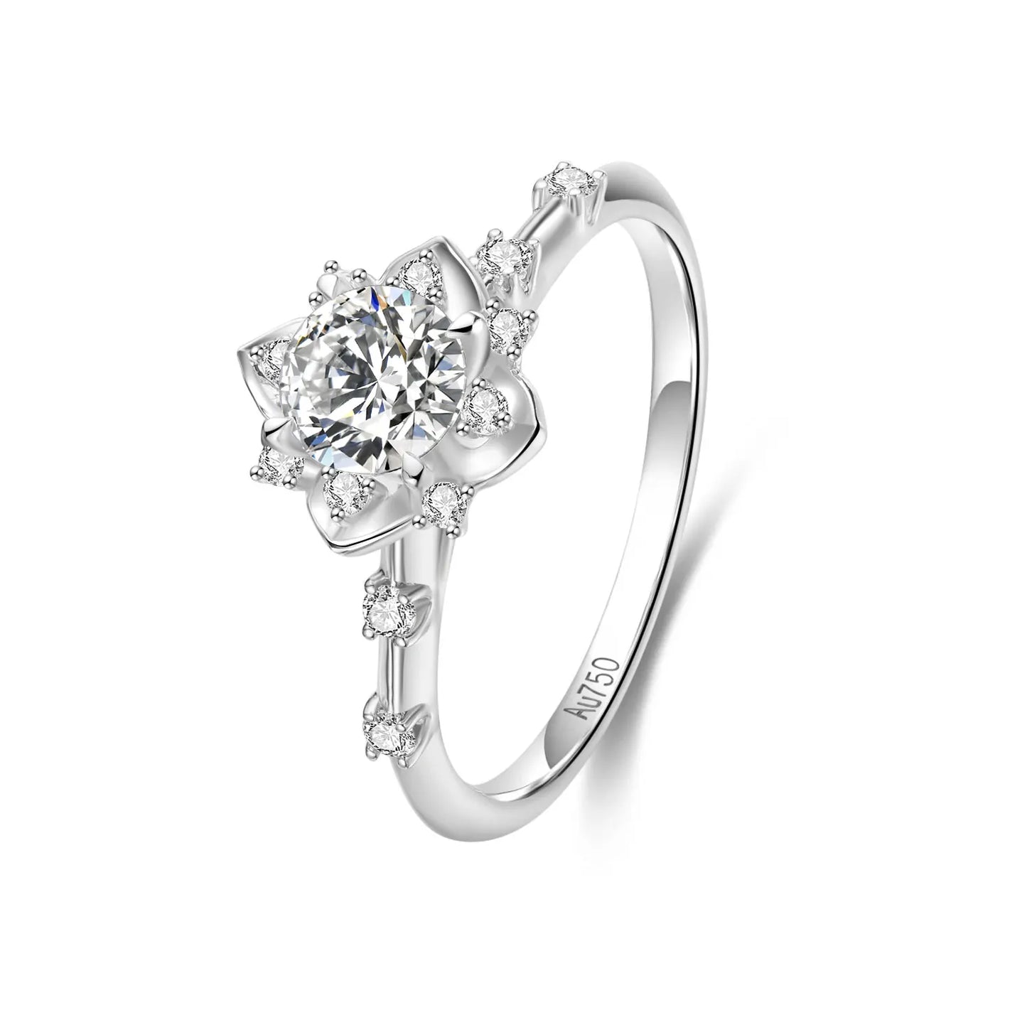 0.6-0.7ct Round Cut VVS1 Diamond Flower Ring in 18K Solid White Gold