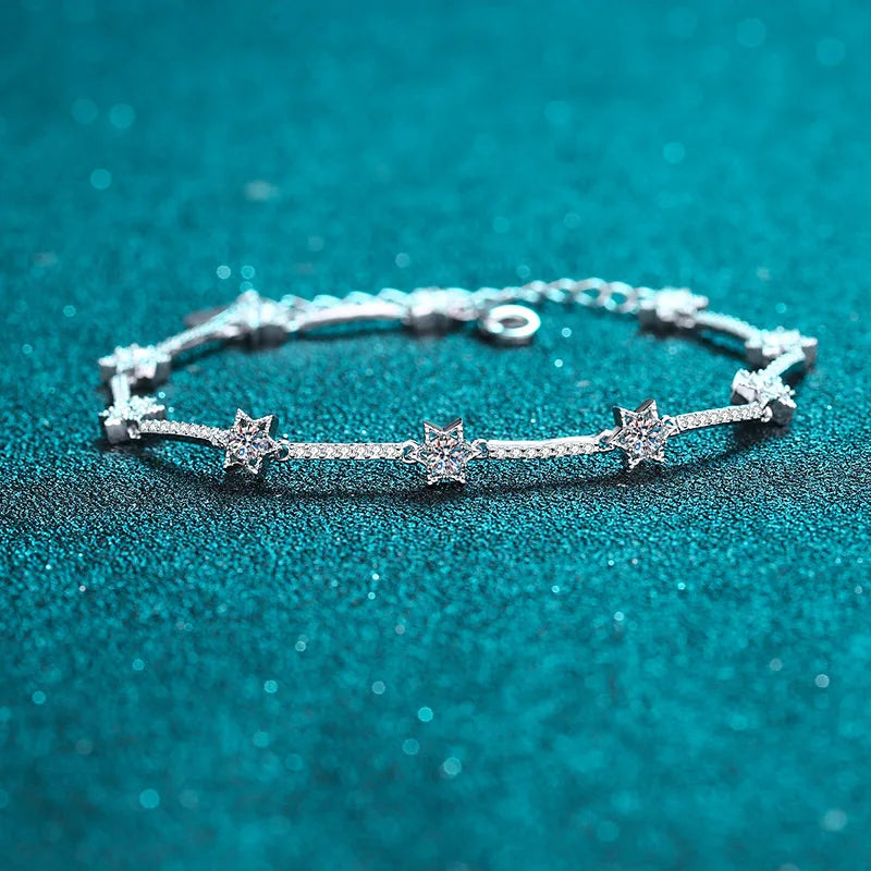 Star Accents in Platinum 925 Sterling Silver Tennis Bracelet