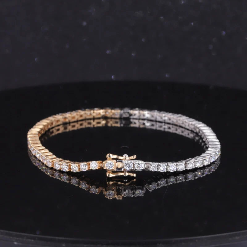 2.3mm Round Cut Moissanite Half and Half Tennis Bracelet in 14K Solid Yellow/White Gold