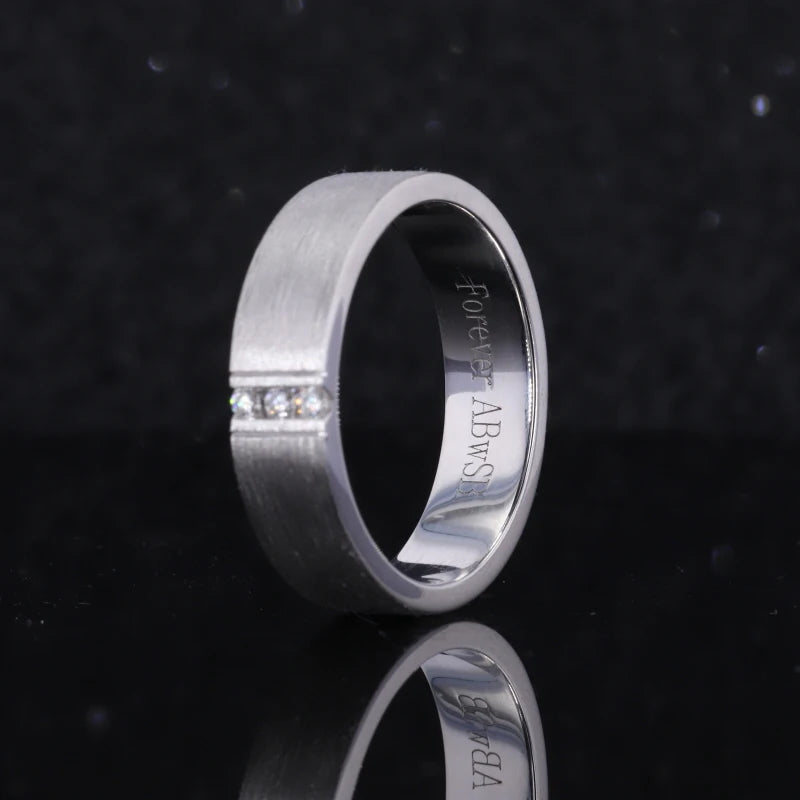 1.8mm Solid Band Men's Diamond Ring in 10K Solid White Gold