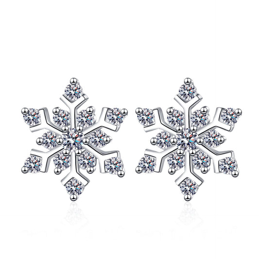 Snowflake Moissanite Earrings in Platinum-Plated 925 Sterling Silver