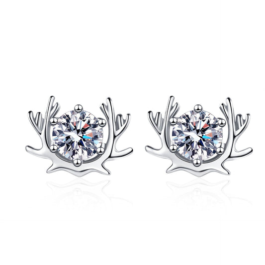 Antler Moissanite Earrings in Platinum-Plated 925 Sterling Silver