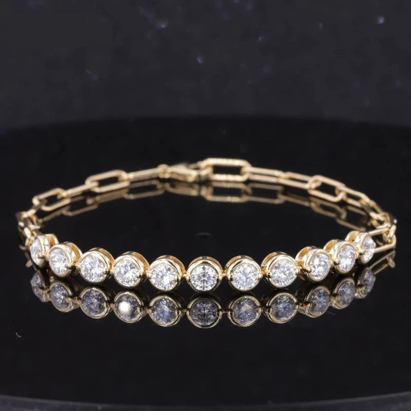 3.5mm Round Cut Moissanite Bezel Set Half-Tennis Bracelet in 10K Solid Yellow/White Gold