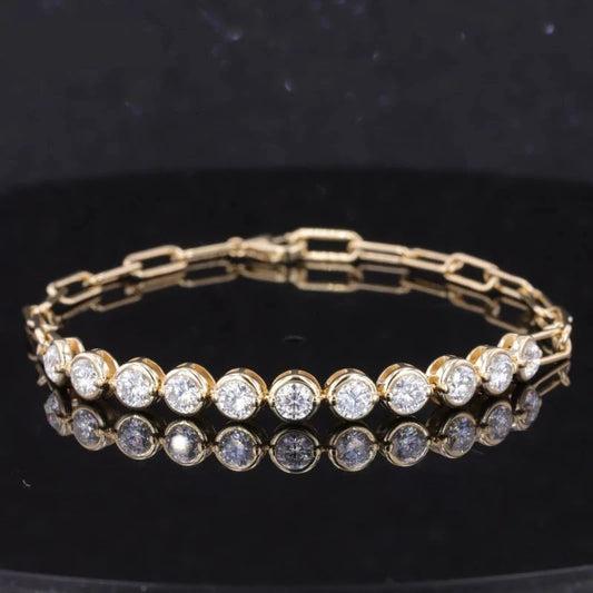 3.5mm Round Cut Moissanite Bezel Set Half-Tennis Bracelet in 10K Solid Yellow/White Gold