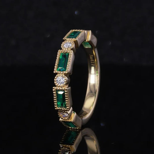 Emerald Diamond Stackable Ring in 14K Yellow Gold