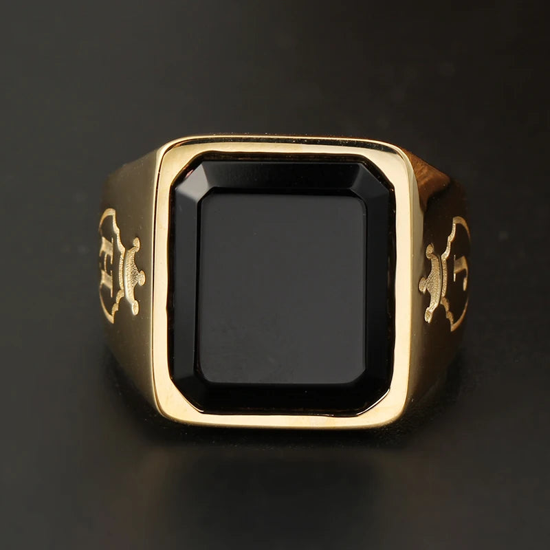 13*11mm Men's Onyx Ring in 14K Yellow Gold