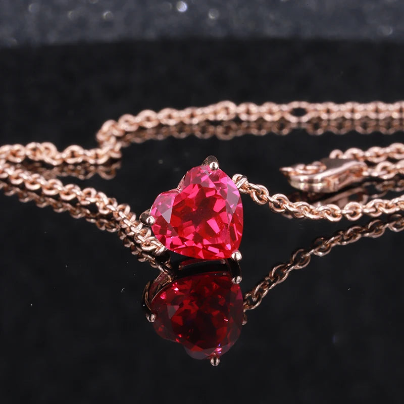 Heart Cut Ruby Pendant Necklace in 14K Solid Yellow Gold