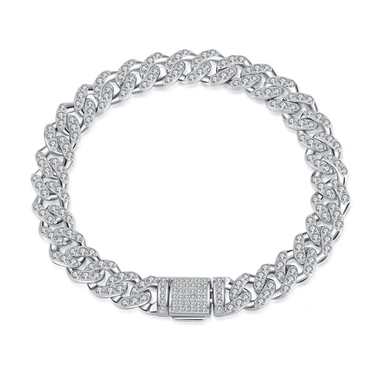 Moissanite Platinum-Plated 925 Sterling Silver Cuban Hip-Hop Bracelet