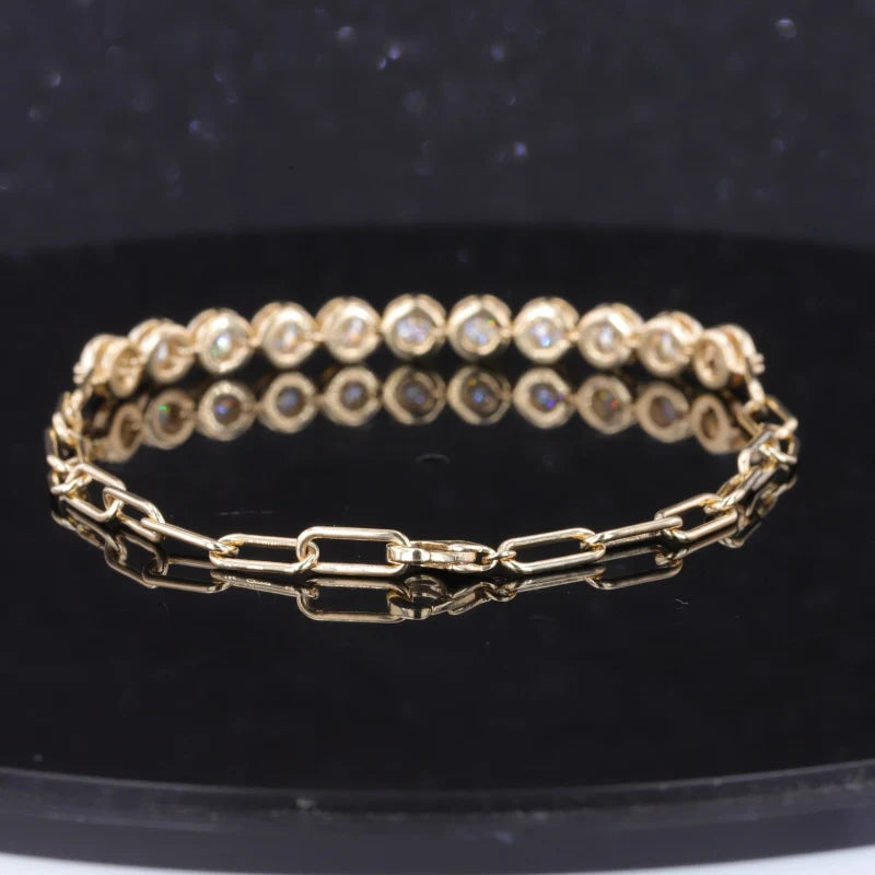 3.5mm Round Cut Moissanite Bezel Set Half-Tennis Bracelet in 10K Solid Yellow/White Gold