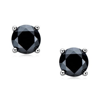 Round Black Moissanite Earrings in Platinum-Plated 925 Sterling Silver