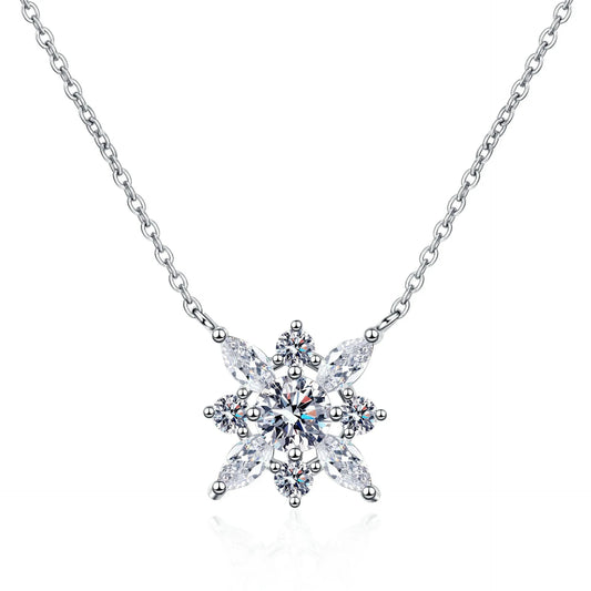 Flower Shaped 0.5ct Moissanite Pendant Necklace in Platinum Plated 925 silver