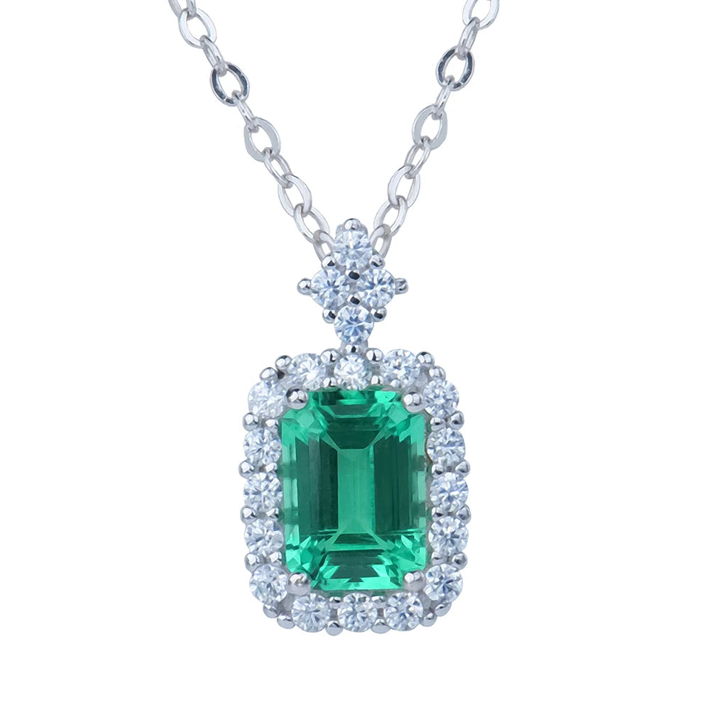 Lab Grown Emerald S925 Sterling Silver Pendant Necklace