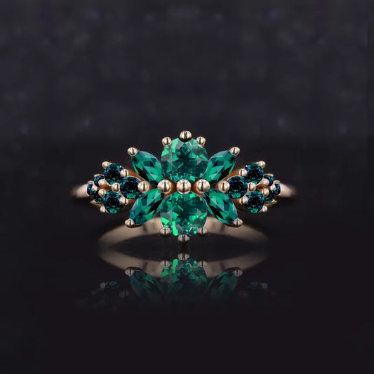 Floral Emerald 14k Yellow Gold Ring Collection