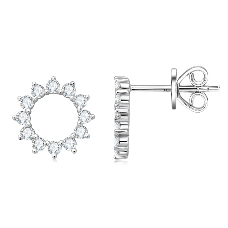 Sunflower Moissanite Earrings in Platinum-Plated 925 Sterling Silver