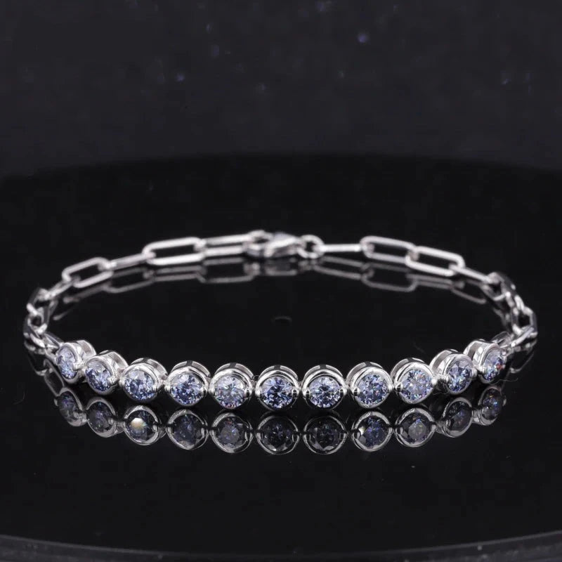 3.5mm Round Cut Moissanite Bezel Set Half-Tennis Bracelet in 10K Solid Yellow/White Gold