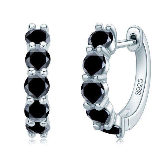 Black Hoop Moissanite Earrings in Platinum-Plated 925 Sterling Silver