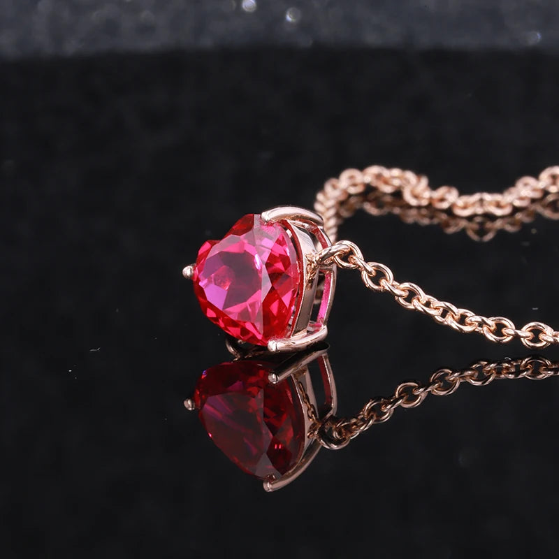 Heart Cut Ruby Pendant Necklace in 14K Solid Yellow Gold