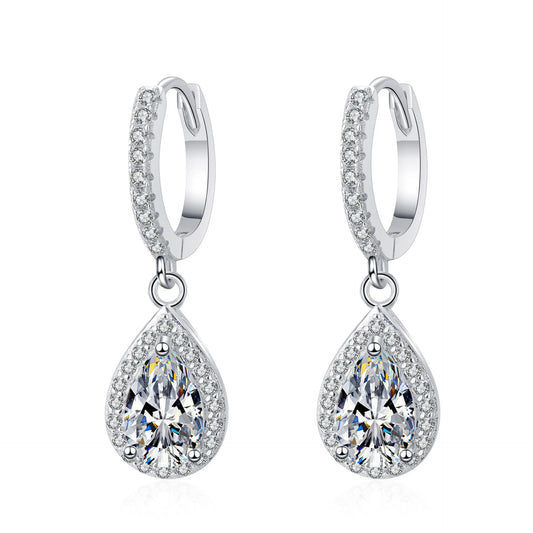 2ct Pear Moissanite Drop Earrings in Platinum-Plated 925 Sterling Silver