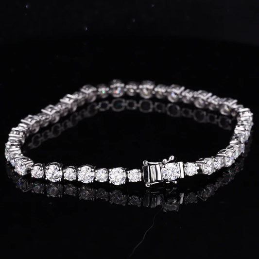 4mm Alternating Round Cut Diamond Tennis Bracelet in 14K Solid Yellow/White Gold