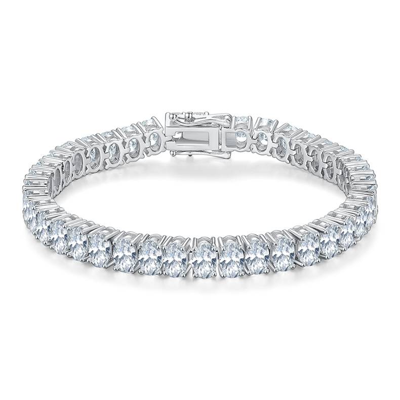 4x6mm 0.5ct D color, VVS Cluster Oval Moissanite Tennis Bracelet in White Gold-Plated 925 Sterling Silver Tennis Bracelet