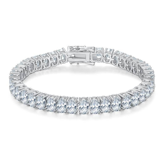 4x6mm 0.5ct D color, VVS Cluster Oval Moissanite Tennis Bracelet in White Gold-Plated 925 Sterling Silver Tennis Bracelet