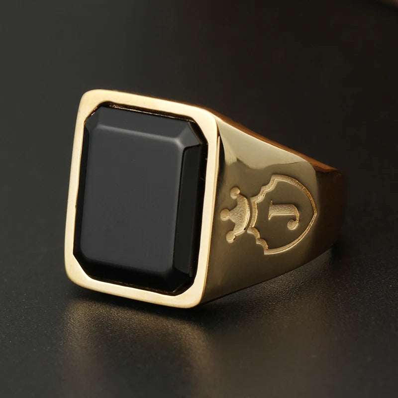 13*11mm Men's Onyx Ring in 14K Yellow Gold