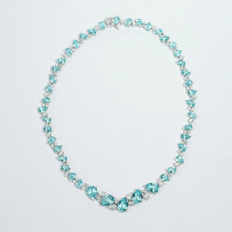 21.651ct Pear Cut Paraiba and Moissanite Necklace with 14K Solid White Gold