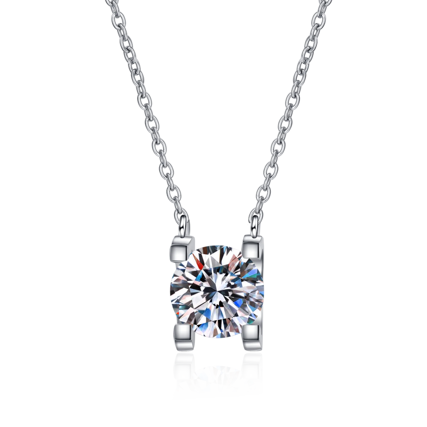 Moissanite 4 Claw Pendant Necklace in White/Rose Gold plated 925 silver