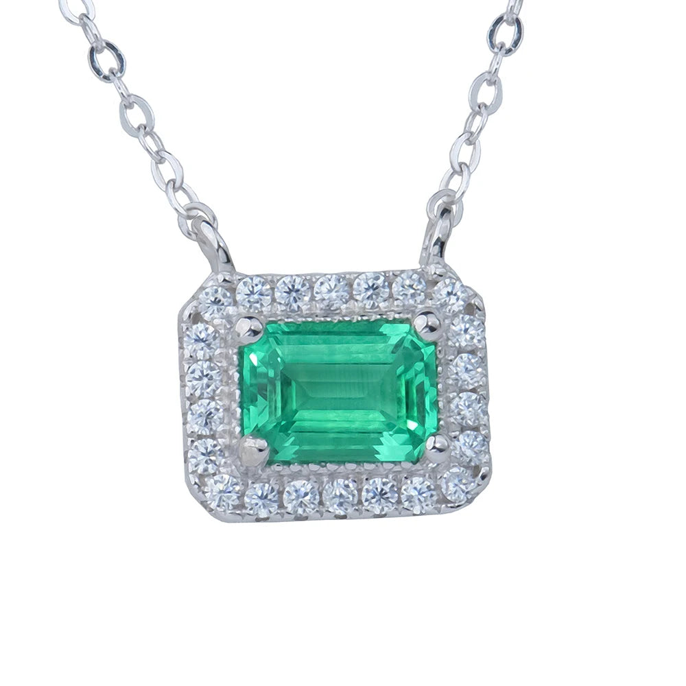 Lab Grown Emerald S925 Sterling Silver Pendant Necklace