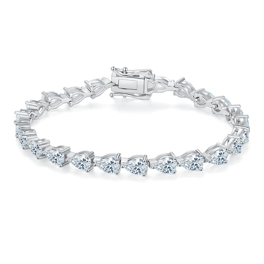 4x6mm 0.5ct D color, VVS Cluster Pear Waterdrop Moissanite Tennis Bracelet  in White Gold-Plated 925 Sterling Silver Tennis Bracelet